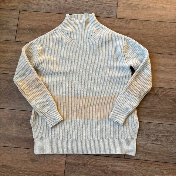 Tuckernuck cream Striped Turtleneck Knit Wool Blend Sz XS preppy chic - Picture 3 of 7
